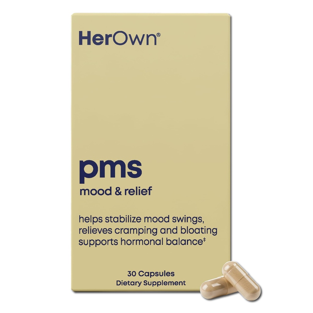 hendes egen PMS, Understøtter PMS Symptomer, fremmer positiv mood, Natural Hormone Balance, Hjælper Relieve Cramping, Hot Flashs Menopause Relief, Gluten og Soy Free, Vegan, 30 kapsler, 30 Servere