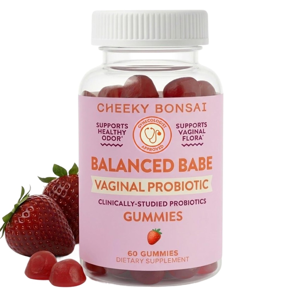 Cheeky Bonsai, Vaginal Probiotiske Gummies for Kvinder - Balanceret pH, sund lugt, og Flora Support - 5 milliarder CFU - Saftig Strawberry Flavor, 60 Greve