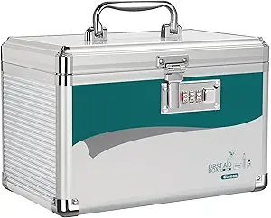 Glosen Medicin Lock Box med Combination Lock, Medication Lock Box Small 10x6.7x6.7 Inch Medical Box arrangør