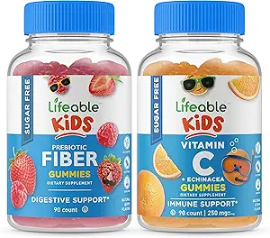 Lifeable Sugar Free Preciotic Fiber Kids + C-vitamin Kids, Gummies Bundle - Great Tasting, Vitamin Supplement, Gluten Free, GMO Free, Chewable Gummy