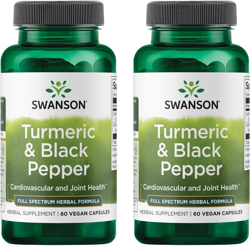 Swanson Turmerisk & Sort Pepper - Økologisk fælles sundhed, hjerte sundhed, fordøjelse, og leverstøtte supplement - Naturlig formel for forbedret biotilgængelighed & Absorption - (60 Veggie kapsler) 2 Pack