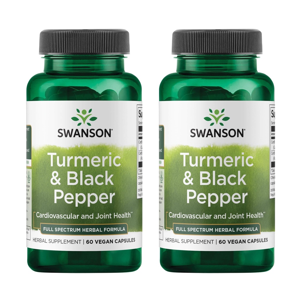 Swanson Turmerisk & Sort Pepper - Økologisk fælles sundhed, hjerte sundhed, fordøjelse, og leverstøtte supplement - Naturlig formel for forbedret biotilgængelighed & Absorption - (60 Veggie kapsler) 2 Pack
