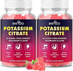 Kalium Citrate Gummies for voksne, Sugar- Free Kalium Gummies 1000mg Support Leg Cramp & Electrolyte Balance High Potency Kalium Supplement Gummies 120 Tæl