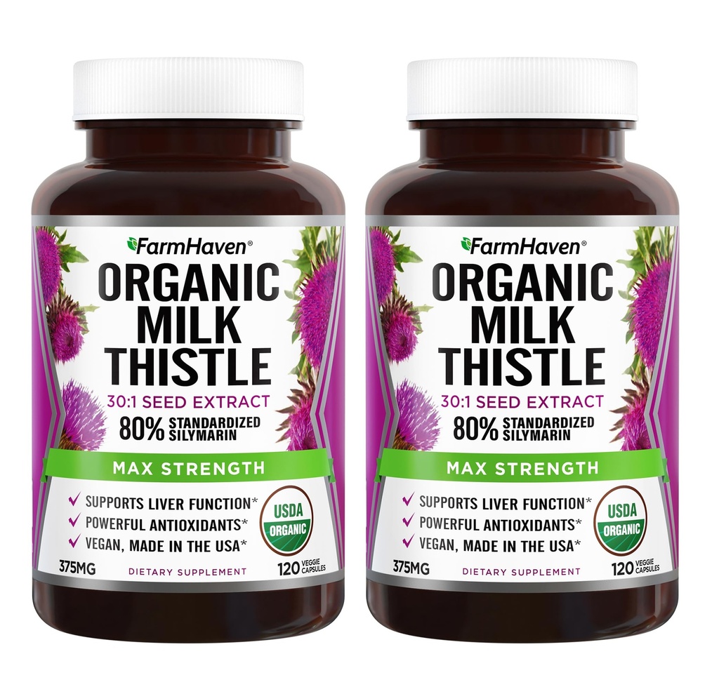 FarmHaven USDA Organic Milk Thistle Capsules Measures 124; 30X koncentreret frø ekstrakt & 80% Silymarin Standardized - Understøtter lever funktion og total sundhed Measures 124; Non-GMO Measures 124; 240 Veggie Capsules