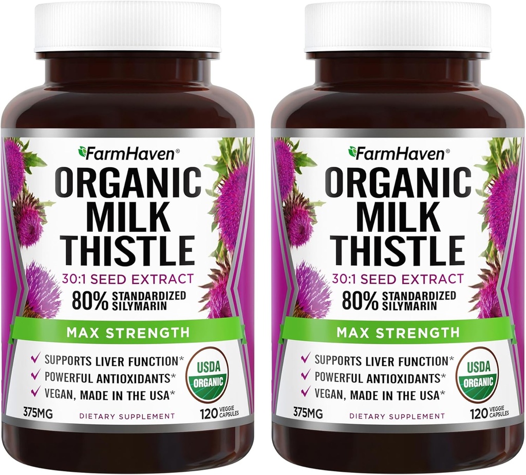 FarmHaven USDA Organic Milk Thistle Capsules Measures 124; 30X koncentreret frø ekstrakt & 80% Silymarin Standardized - Understøtter lever funktion og total sundhed Measures 124; Non-GMO Measures 124; 240 Veggie Capsules