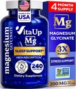 Magnesium Glycinat 200mg - USA Made Magnesium supplement til søvn, hjerte, knogler, metabolisme Support - High Absorption Magnesium Bisglycinate kapsler - 240 Vegan Chelated kapsler