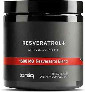 Toniiq 1600mg Resveratrol Blend - Ultra High Renhed og 3. part testet - med MCT Oil for Tilføjet Biotilgængelighed - Optimal NAD supplement