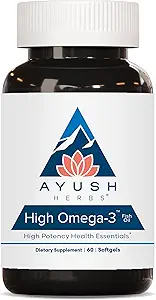 Ayush urter High Omega 3 - Omega 3 Fish Oil, 1000 mg Per Capsule, EPA & DHA Fish Oil Supplement for kvinder & mænd, Natural Lemon Flavor - 60 Softgel kapsler (1 greve)