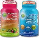 Kvinders Multivitamin & Probiotiske Support Bundle - 3-in-1 Probiotisk med fordøjelsesenzymer & Prebiotiske & Kvinder Daglige Multivitamin med jern - Vegan, Non- GMO, Clean Daily Wellness Support