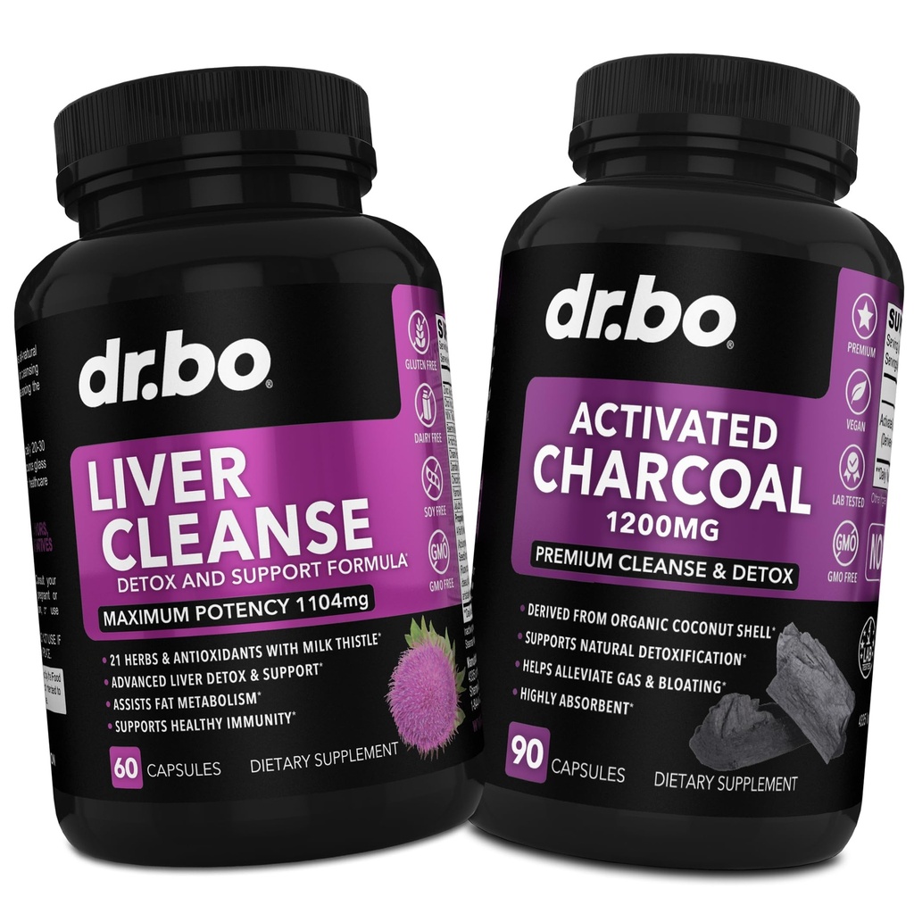 Lever renser & aktiverede kul kapsler - Lever sundhed piller med Artiskoke, Berberine, gurkemeje urter - 1200mg Organic Coconut Charcoal piller til Mave Gas og Bloating Support