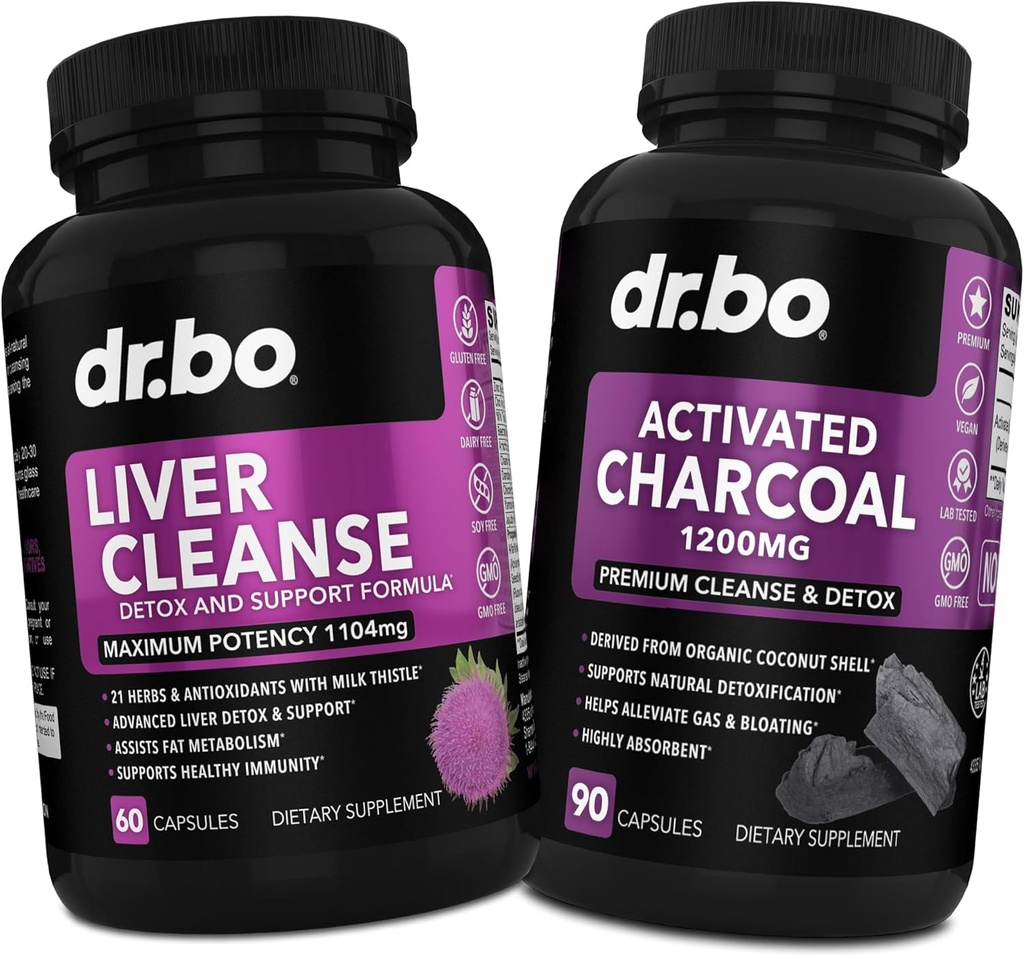 Liver Cleanse & Activated Charcoal Capsules - Liver Health Pills with Artichoke, Berberine, Turmeric Herbs - 1200mg Organic Coconut Charcoal Pills for Stomach Gas and Bloating Support