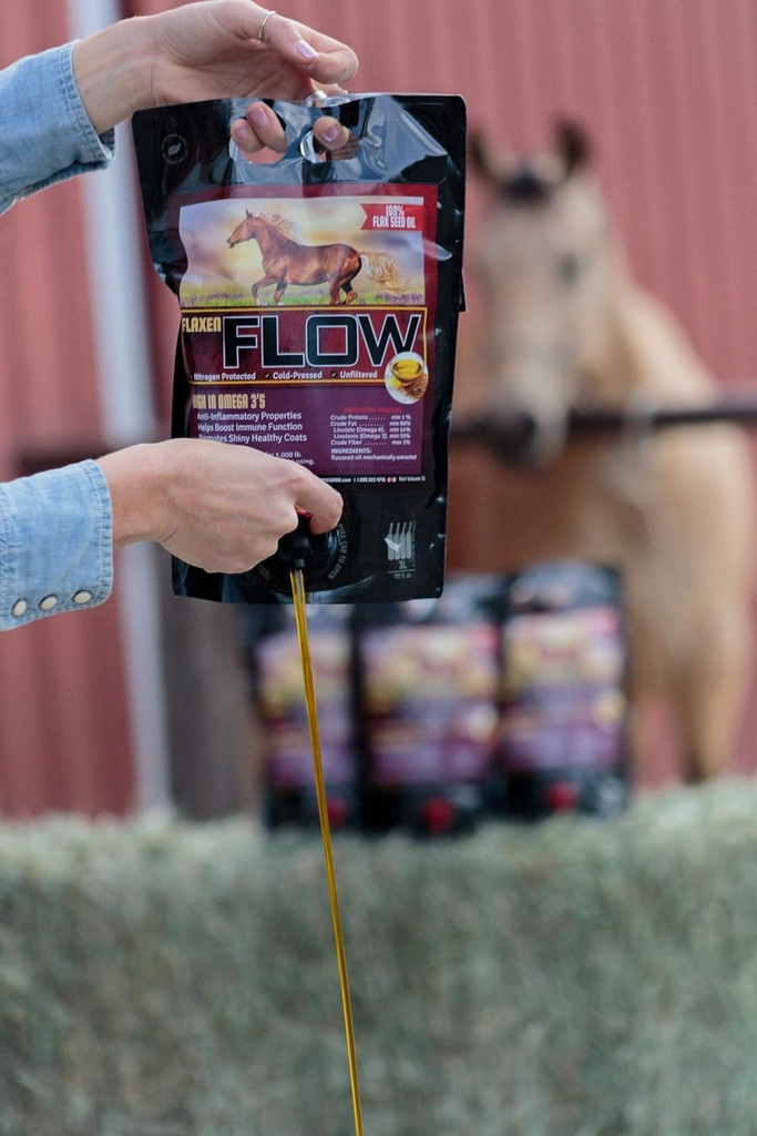 Flaxen Flow 3 L, 100% hør frø olie til heste, rig på Omega-3 og Omega-6 fede syrer