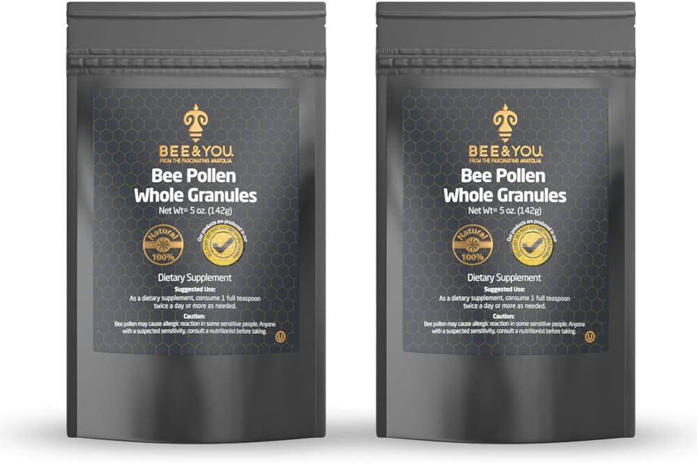 Bee and You - 100% Natural & Raw Bee Pollen Granules, Bee Pollen Supplement, Natural Superfood, Aminosyrer, Antioxidanter, Enzymes, Vitamin B, Paleo, Keto, Gluten Free, Voksenprodukter 124; 5 Oz Pack af 2