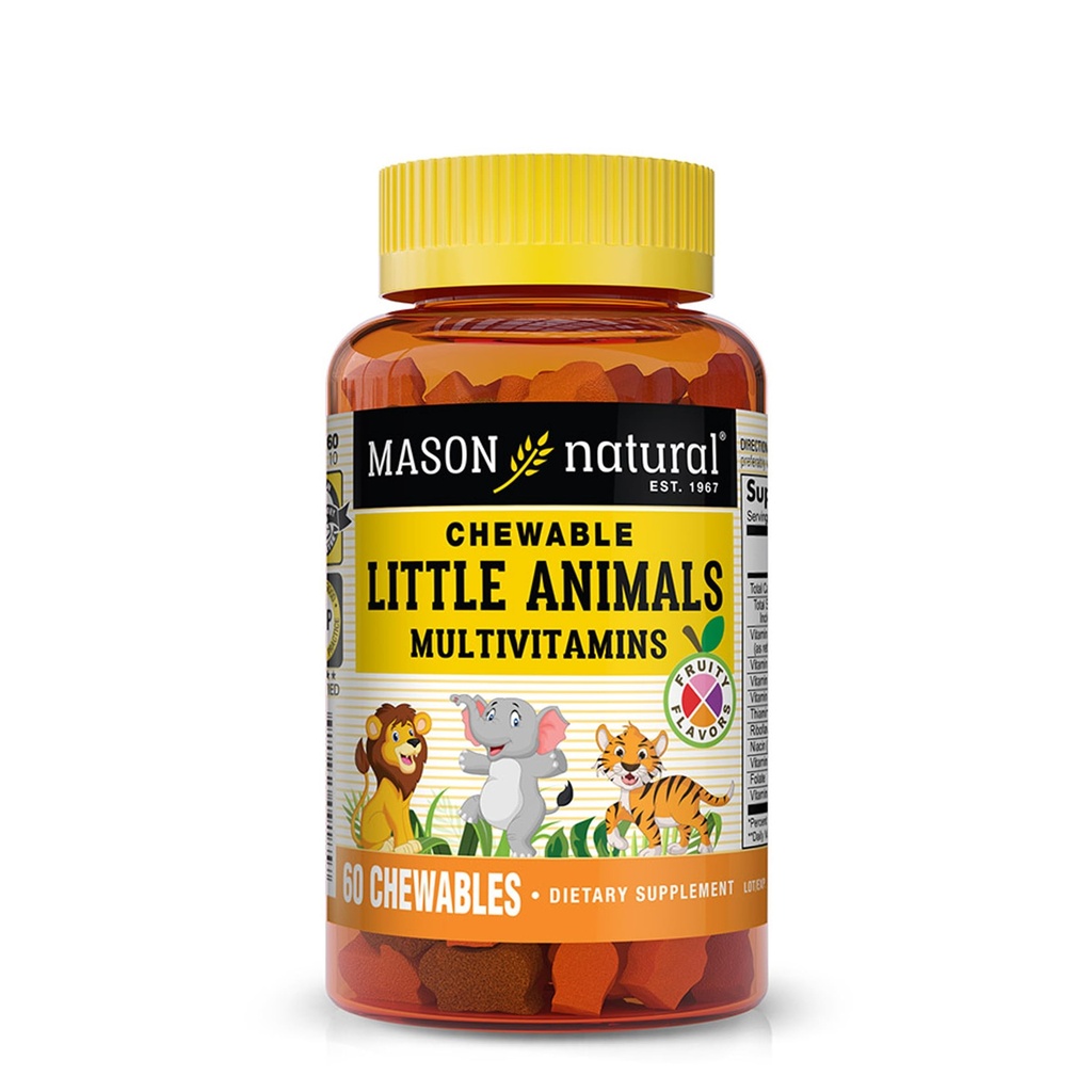 MASON NATURAL Chewable Little Animals Multivitaminer til børn - Children 's Daily Multivitamin med vitamin A, C, D, B1, B2, B3, B6, B12, og Folate - 60 Animal Shaped Chewable Tablets