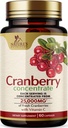 Cranberry piller Supplement 25,000mg - Fresh Cranberry Ækvivalent med C-vitamin & E - Urinary Tract Health Support, Sugar Free Formel, Fruit Powder Extract - Non-GMO, Flasket i USA - 60 Kapsler