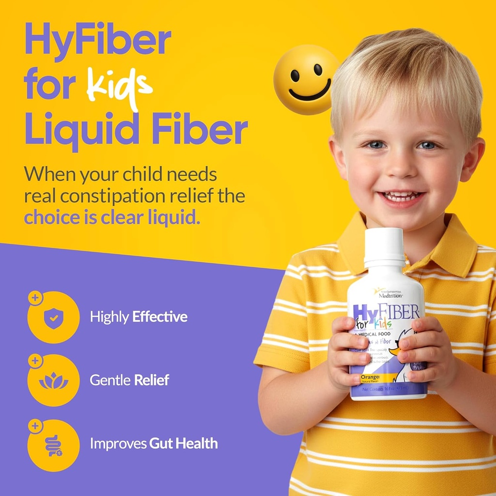 Medition HyFiber Flydende Fiber til børn i kun én spiseskefuld, understøtter regelmæssighed og blødgøringsmidler, FOS Prebiotics til Gut Health, 6 Bedste Fiber, 32 Servere pr flaske 16 Fl Oz (Pack of 2)