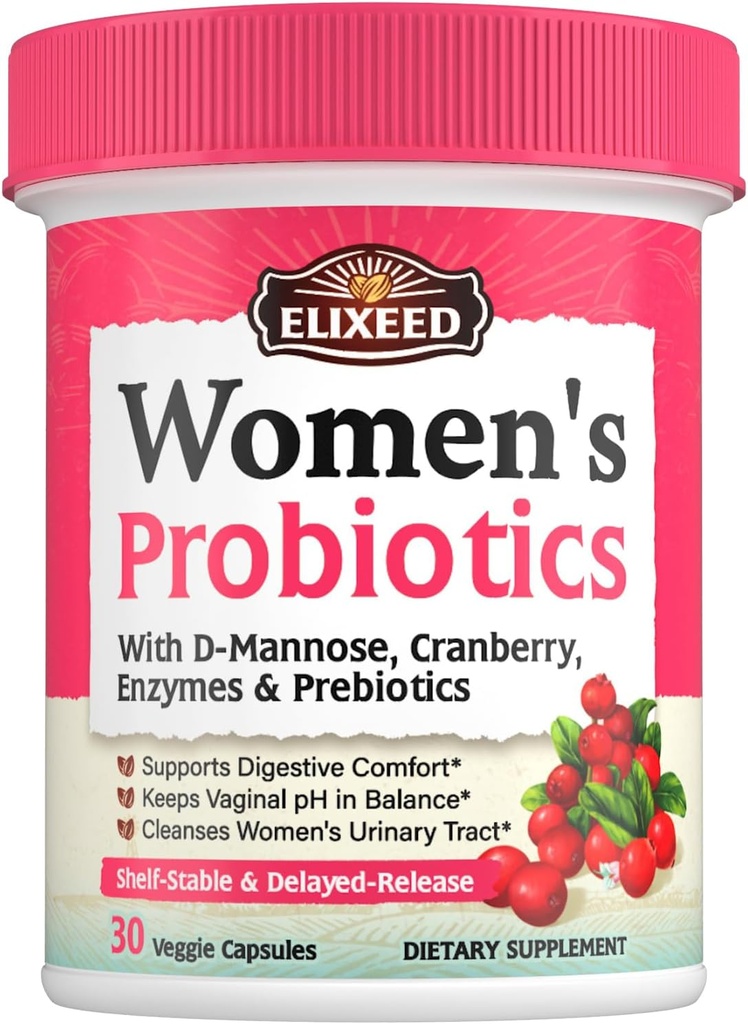 Probiotika til kvinder, 120 Millioner CFU med Prebiotika Cranberry D- Mannose & Enzymes, fordøjelsesbesvær Vaginal & Urinary Tract Sundhed, 30 Forsinkede-Release Caps