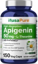 NusaPure Apigenin 50mg & L- Theanin 200mg, 150 Veggie kapsler, Bioperine (ikke- GMO, Gluten Free)