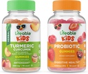 Lifeable Gurkemeje Kids + Probiotika 5 Millioner Kids, Gummies Bundle - Great Tasting, Vitamin Supplement, Gluten Free, GMO fri, Chewable Gummy