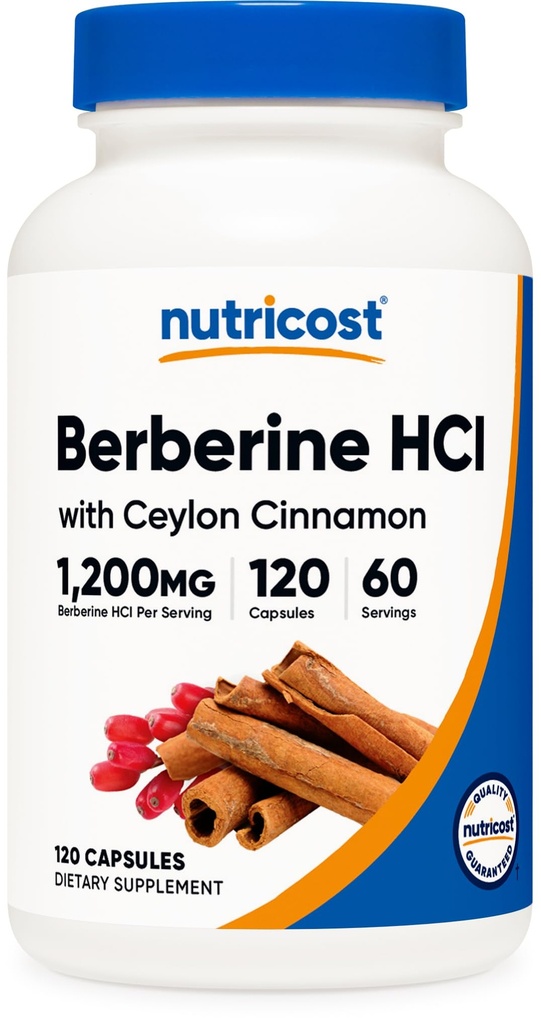 Nutricost Berberine HCl med Ceylon kanel kapsler (120 kapsler, 60 Servere) - Non- GMO, Animal- Free Product