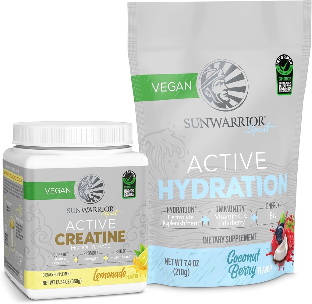 Sunwarrior Creatin monohydrat pulver Lemonade aromatiseret 50 Servering & hydrering Elektrolyte Blend Kokos Berry aromatiseret 30 Servering