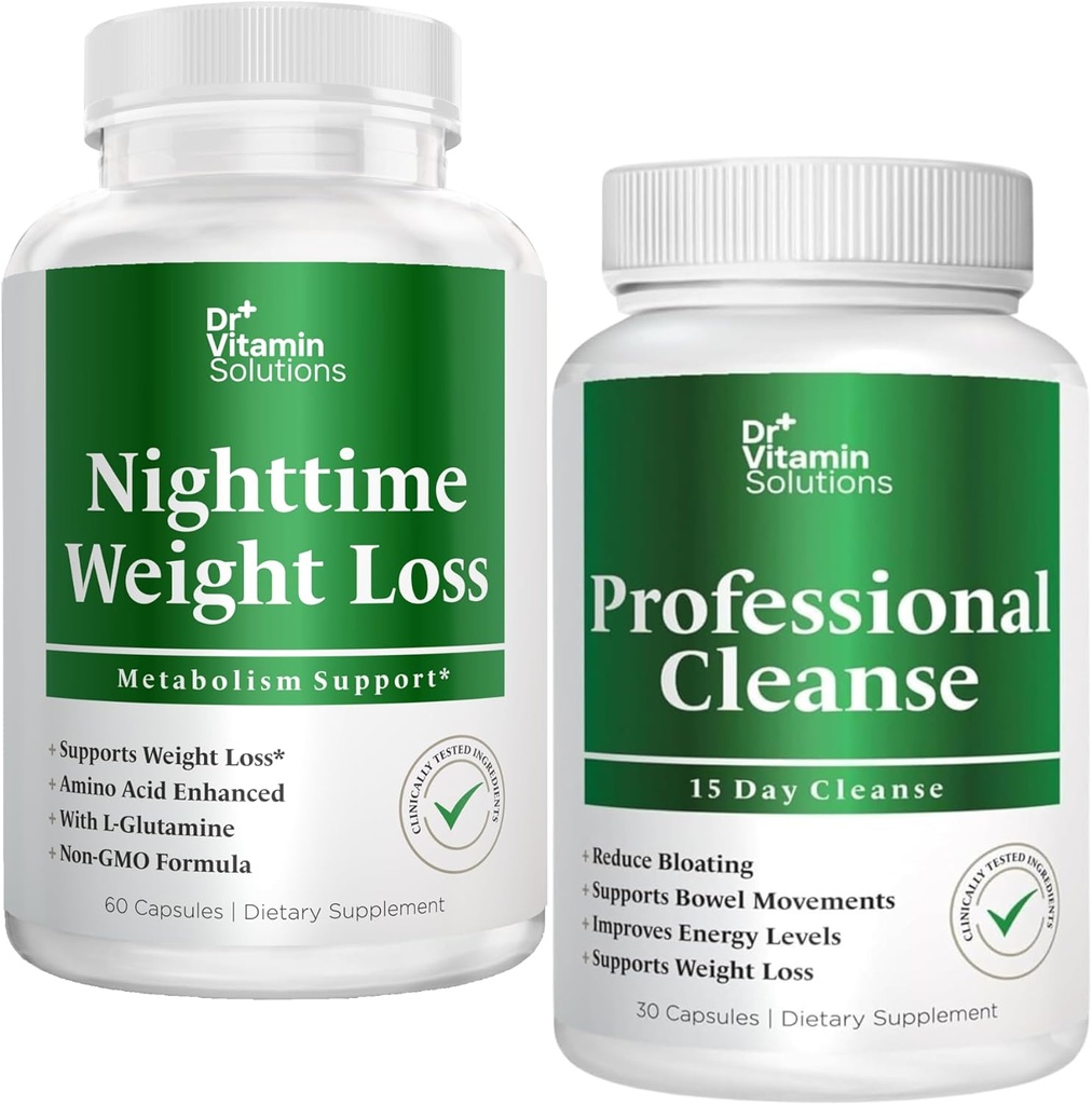 DR VITAMIN LØSNING Nattetid Fat Burner & 15 dages rengøring for Bloating & Vægttab, Bundle, 90 Caps