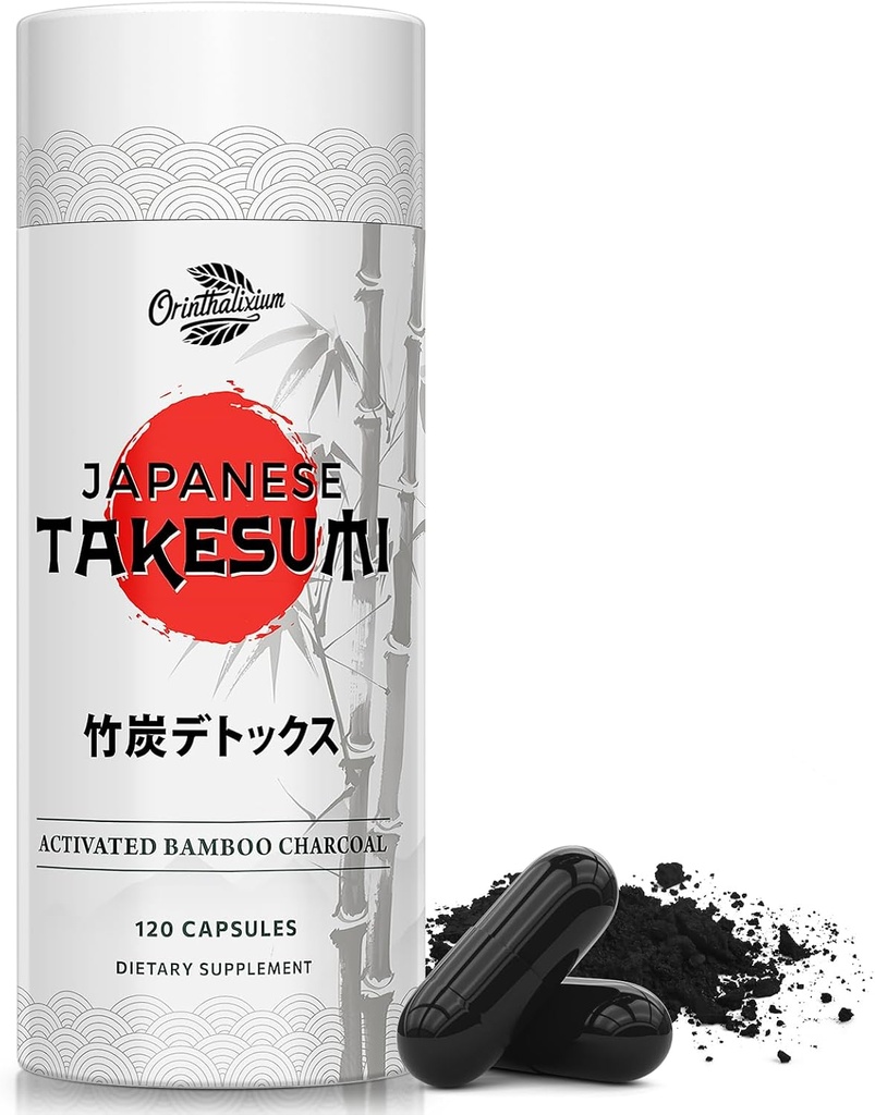 Takesumi Activated Charcoal 2000mg – Activated Charcoal from Bamboo for Max Absorption, Detox & Gut, 120 Vegan Capsules