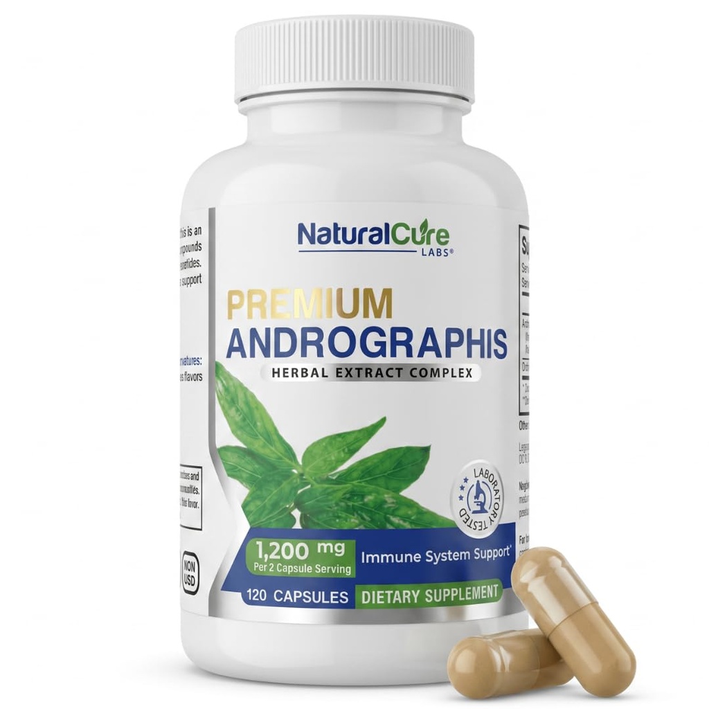 Naturlige Cure Labs Premium Andrographs Paniculata Extract 1,200mg med 100mg Andrographolides Vegan Kapsler til immunforsvar & fordøjelsesstøtte, Non- GMO, Gluten Free, Herbal Kosttilskud