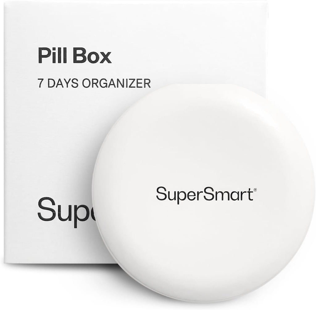 SuperSmart - Pill Box Organizer 7 dage med 1 Cuting Blade til tabletter - Rejsestørrelse element - Lille opbevaring til kosttilskud og medikamenter - Easy- to- brug med 7 store kompartments