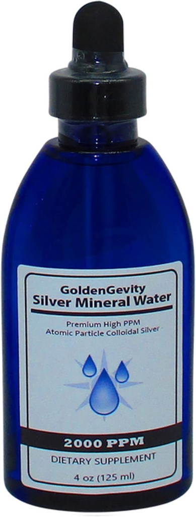 GoldenGevity 2000 PPM Kolloid Sølv - 200x mere potent â 124; Bioactive Atomic Size Partikler af sølv trace mineraler â 124; Kosttilskud â 124; 4 oz Flaske