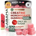 Creatin monohydrat Gummies 5g - Kun 2g Sukker, Lavet i USA - Sour Watermelon Flavor - Vegan & 3rd Party Testet - Pre & Post træningstillæg for kvinder og mænd (120 Greve, 40 Servering)