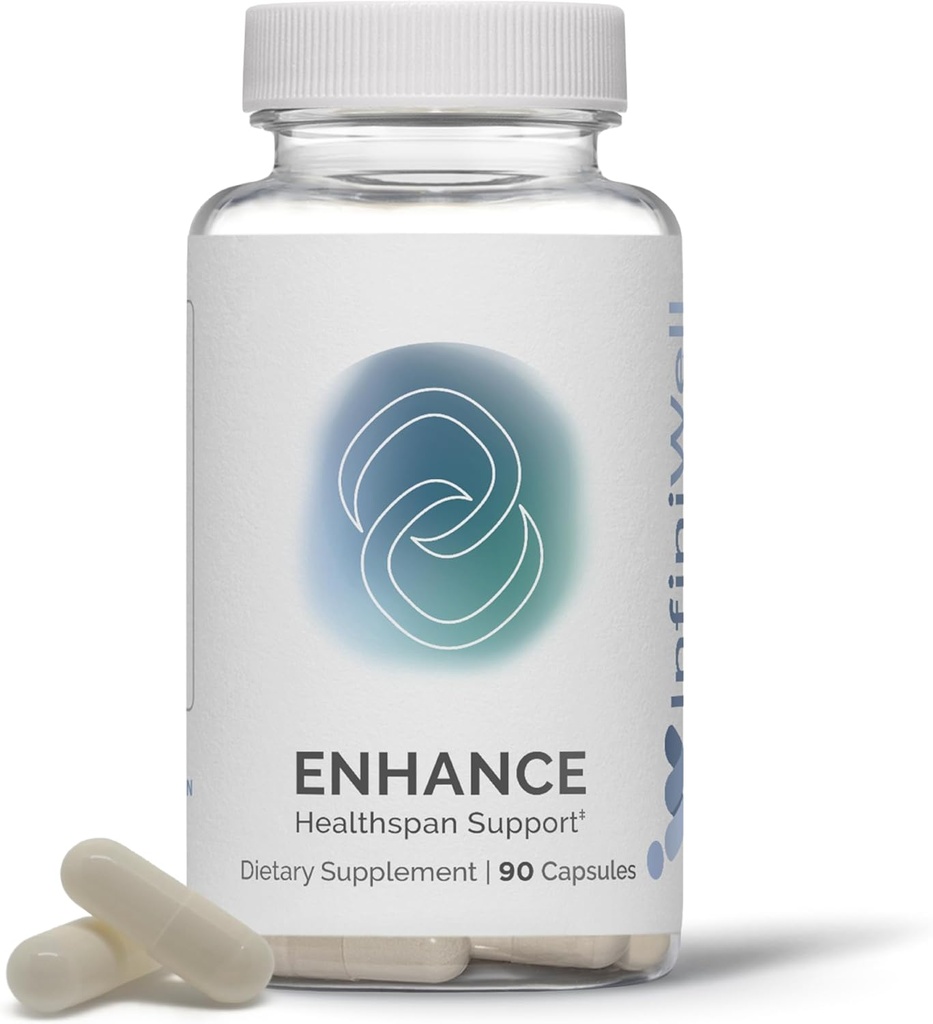 InfiniWell Enhance - Sund aldring, Longevity Supplement med Trimethylglycin (TMG) - Opmuntre cellulær fornyelse & Mitokondriel sundhed - Hjælp med at fremme healthspan & Epigenetiske Aging (90 kapsler)