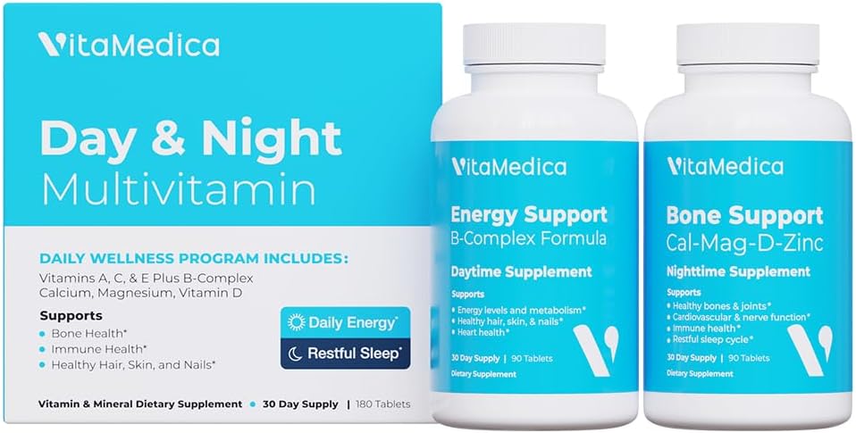 Multivitamin Day & Night Routine Buddy 124; Energy & Mental Clarity, Bones & Joints, Beauty, Restful Sleep Buddy 124; 30- Day Supply 124; Vitamin A, C, D, E, B- Complex Buddy 124; Magnesium, Biotin, Zink, Botanicals, & Minerals