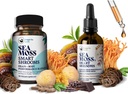 Brain Superfoods Bundle - Organic Sea Moss & Smart Shrooms, Kapsler og flydende dråber Bundle, Organic Irish Seamoss og 7 Adaptogene Kosttilskud til hukommelse og fokus. Flydende dråber i chokolade flavor