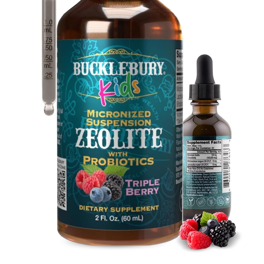 BuckLEBURY flydende zeolit detox for børn med probiotika - Sukker fri naturlig berry flavour Probiotika for børn - Zeolit Heavy Metal Detox og immunforsvar - 2 Fl Oz