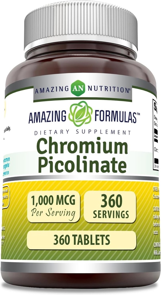 Amazing Formulas Chromium Picolinate 1000 Mcg Mex124; Tablets Supplements 124; Non- GMO Mex124; Gluten Free Mex124; Made in USA (1 Pack Mex124; 360 Count)