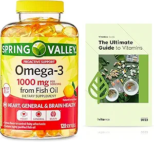 Spring Valley Omega-3 fra Fish Oil 1000 mg, Maksimal omhu, 120 Greve + Eksklusiv VitaMax Vitamin Guide (2 genstande)