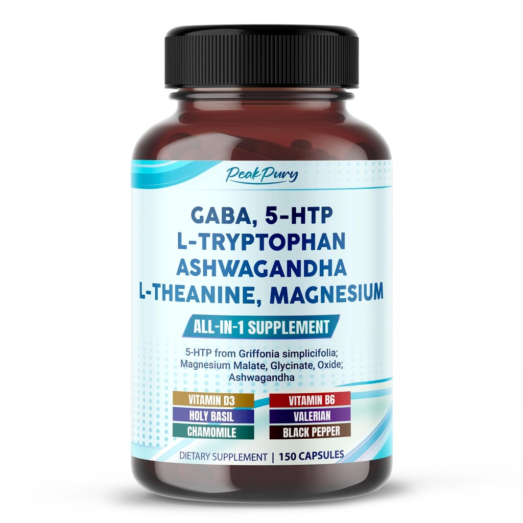 GABA, 5- HTP L- Tryptophan Ashwagandha Kamille L- Theanine Magnesium - Made in USA