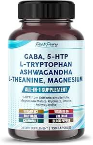 GABA, 5- HTP L- Tryptophan Ashwagandha Kamille L- Theanine Magnesium - Made in USA