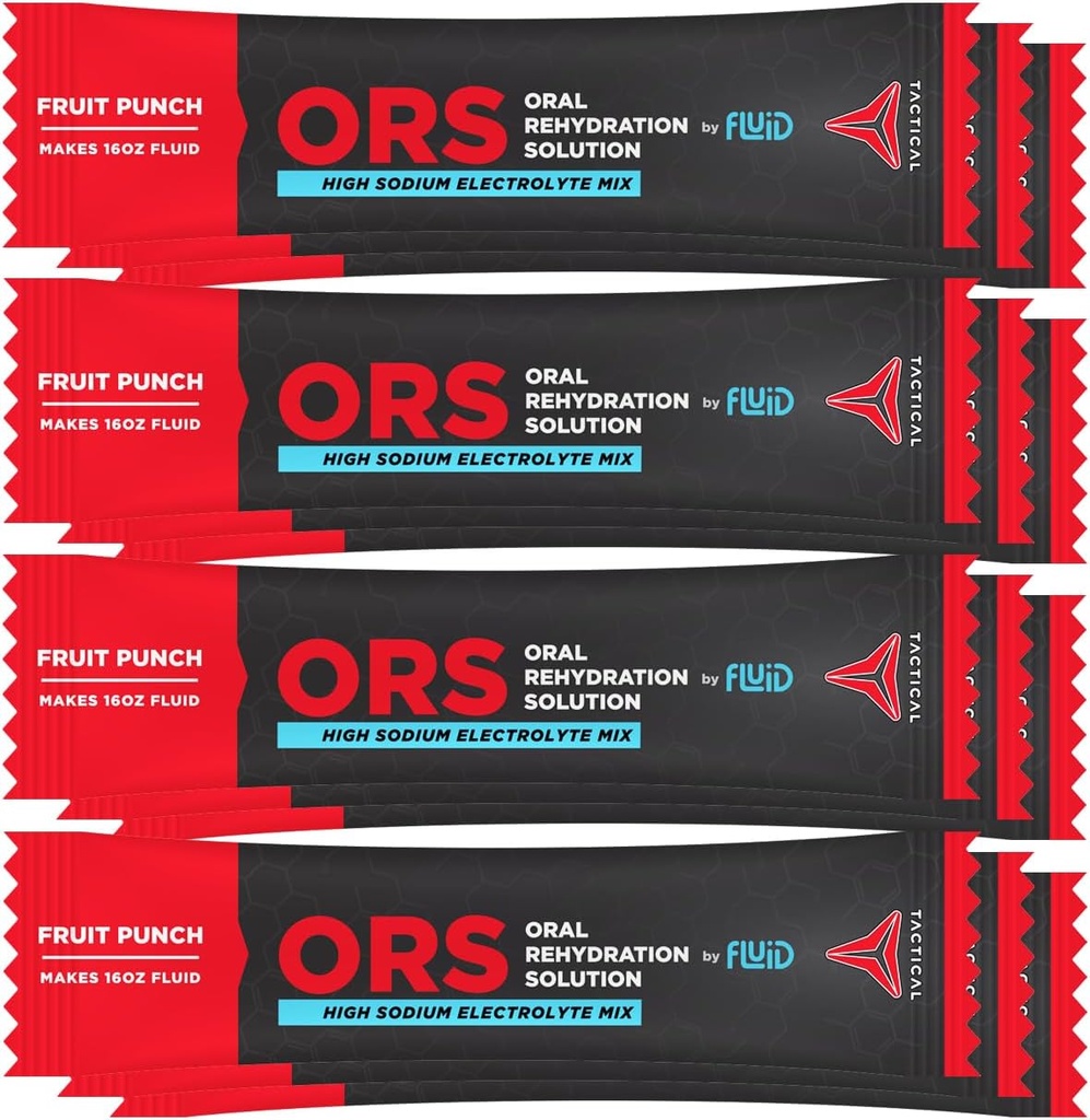 Fluid Tactical - ORS (Oral Rehydration Solution), Recover Faster, Extreme Dehydration Electrolytes, 12pack (Fruit Punch)