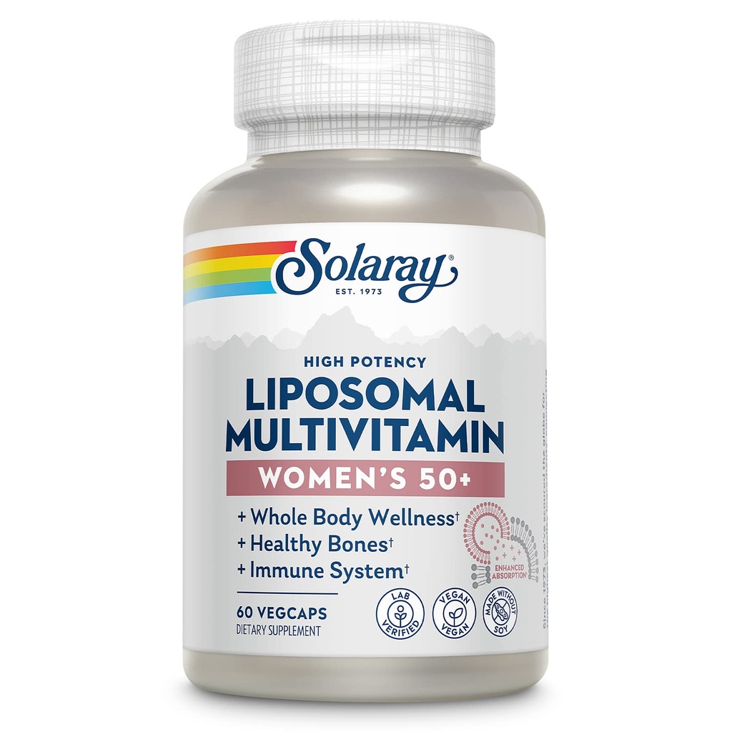 SOLARAY Liposomal Multivitamin til kvinder 50 Plus, Forbedret Absorption med jern, D-vitamin, C-vitamin, B12, biotin & mere, immunforsvar & ben sundhed, Vegan, 30 Servere, 60 VegCaps