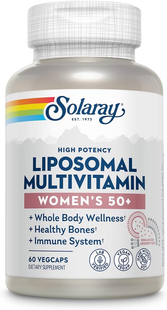 SOLARAY Liposomal Multivitamin til kvinder 50 Plus, Forbedret Absorption med jern, D-vitamin, C-vitamin, B12, biotin & mere, immunforsvar & ben sundhed, Vegan, 30 Servere, 60 VegCaps