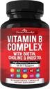 Divine Bounty Super B Complex Vitaminer - Alle B vitaminer herunder B12, B1, B2, B3, B5, B6, B7, B9, folsyre - vitamin B supplement - støtte sund energi Metabolisme - 90 Vegetariske kapsler