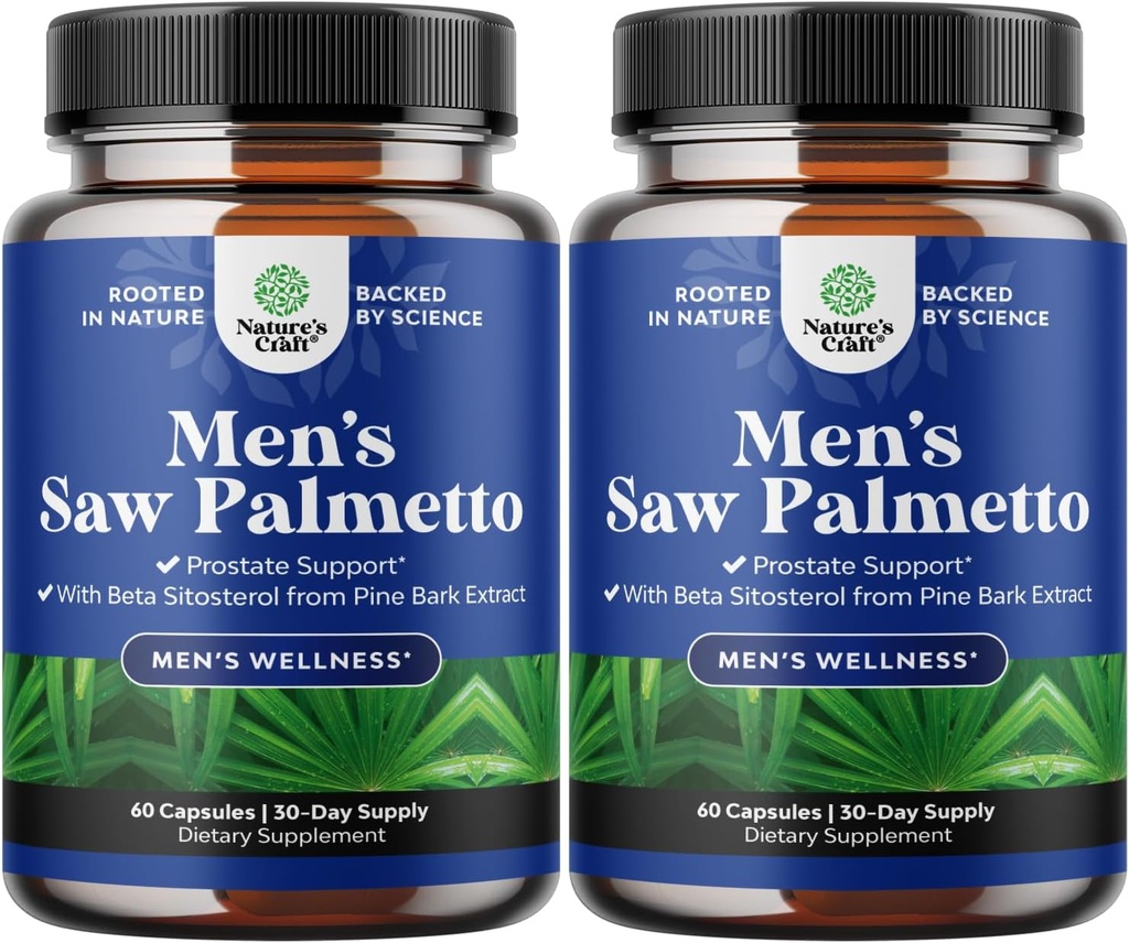Saw Palmetto for Men with Beta Sitosterol - Saw Palmetto Extract Prostate Support Supplement for Men's Health & Better Bladder Control Plus Restoring Hair Supplement for Hair Health for Men - 2 Pack
