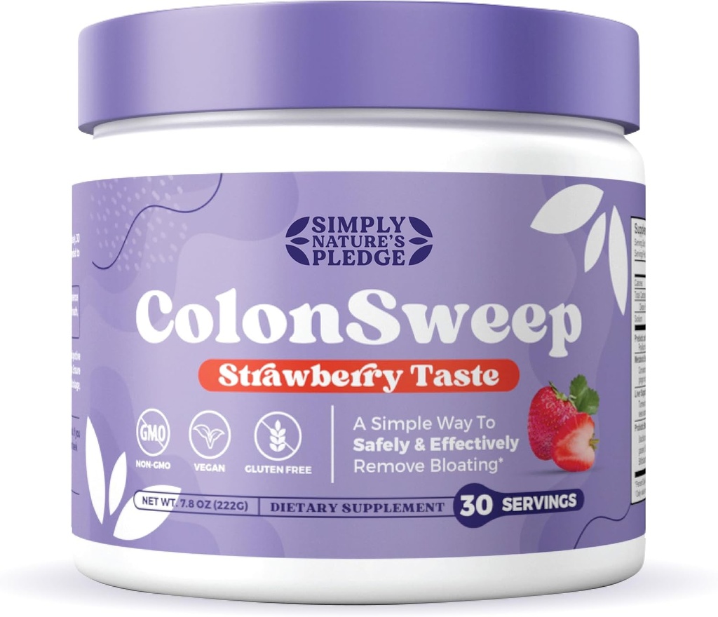 ColonSweep - Strawberry Flavored Probiotic Psyllium Husk Powder Colon Cleanser - 7.8 oz. Gluten Free Fiber Supplement Support for Gut Health - Colon Cleanse for Bloating Relief & Detox - 30 Servere