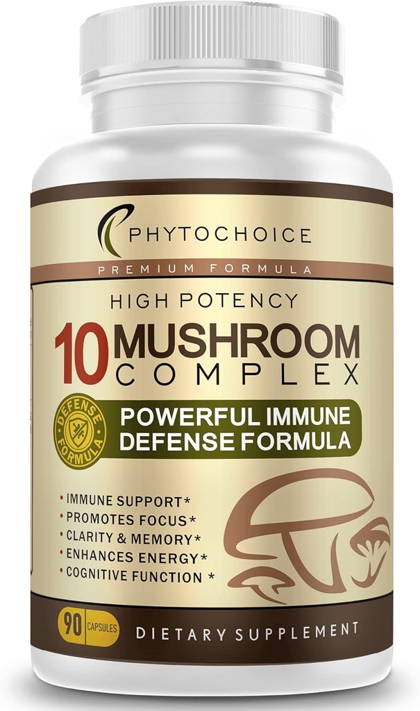 10 Mushroom Complex Nootrop Brain Supplement- Advanced Blend of Best Functional Mushrooms- Brain Memory Focus Energy, immunsupport- Lions Mane- Reishi- Cordyceps- Chaga- Turkey Tail (90 kapsler)