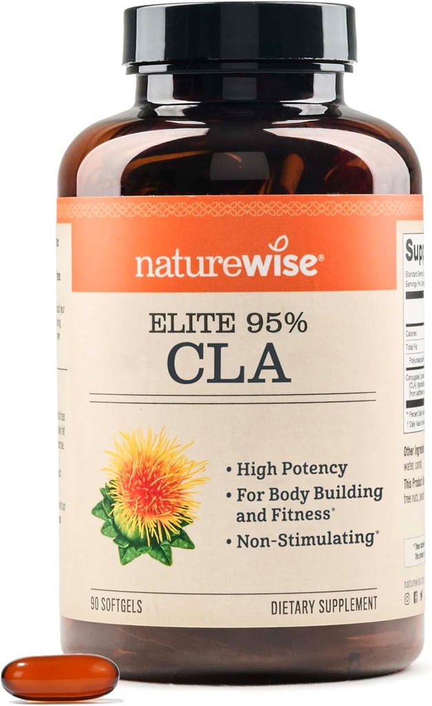 NatureWise CLA 1300 - 95% aktivt konjugeret linolsyre for kvinder og mænd, ikke Stimulerende, understøtter vægt & fitness mål - ikke-GMO, Gluten Free - 90 softgels [1-måned Supply]