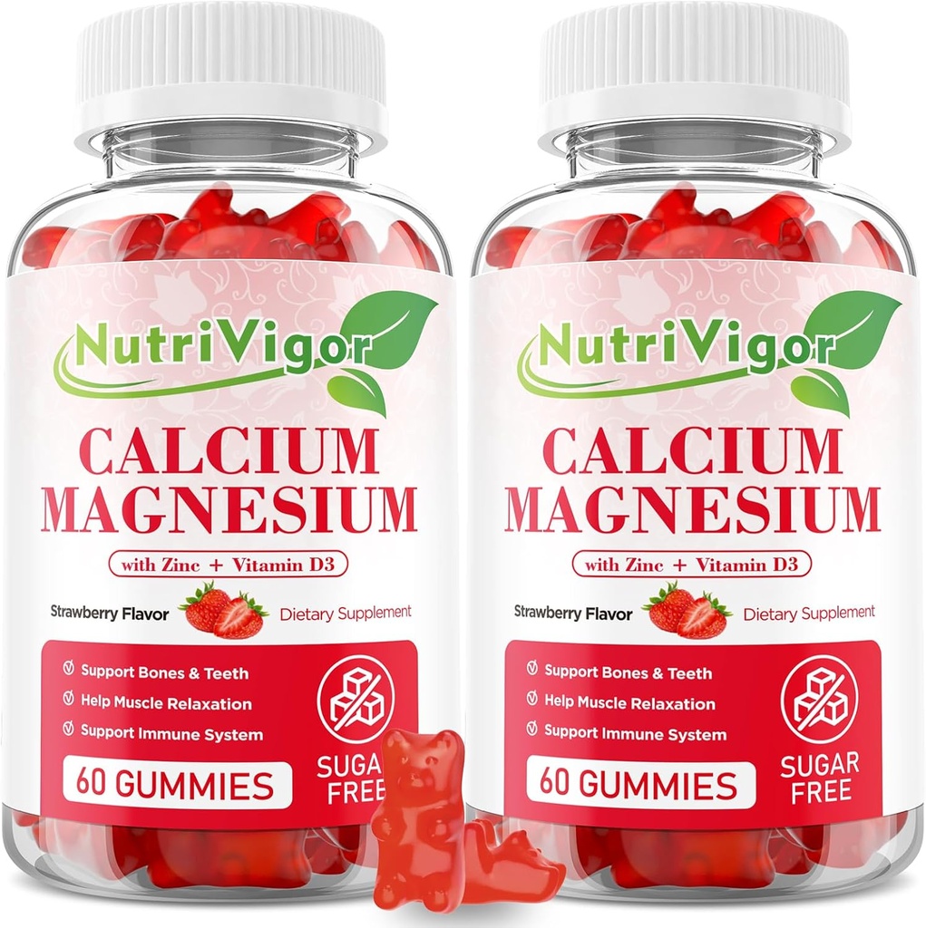 Calcium Magnesium Zinkgummier med høj absorption Magnesium 300mg, Calcium tillæg med D3 for ben, Muscles & immunforsvar for børn og voksne, Strawberry Flavor, 120 Tæl