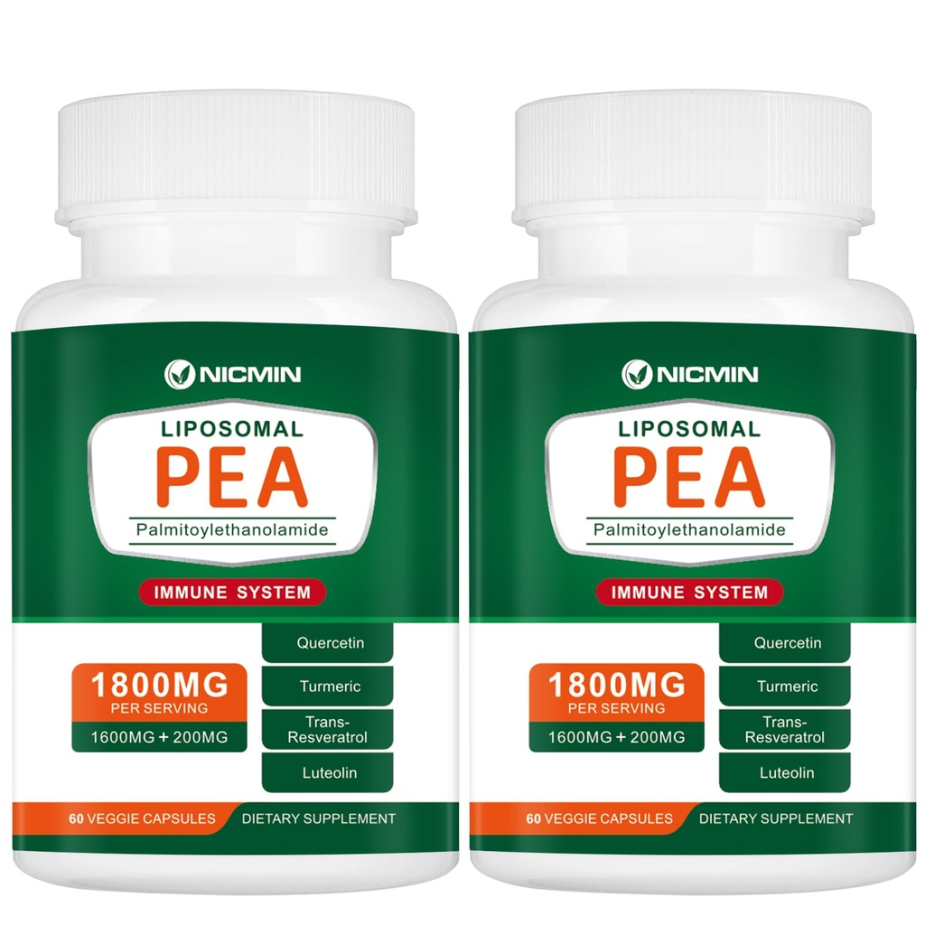 1600MG Palmitoylethanolamid 99% med Luteolin & Quercetin, Høj Absorption, Pea Supplement 120 Kapsler