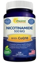 Nicotinamid med CoQ10 (120 kapsler) - vitamin B3 500mg (Niacinamid Flush Free) - Coenzym Q10 Powder - VIT B-3 & Coq 10 Supplement piller til støtte energi, NAD, og hud celle sundhed